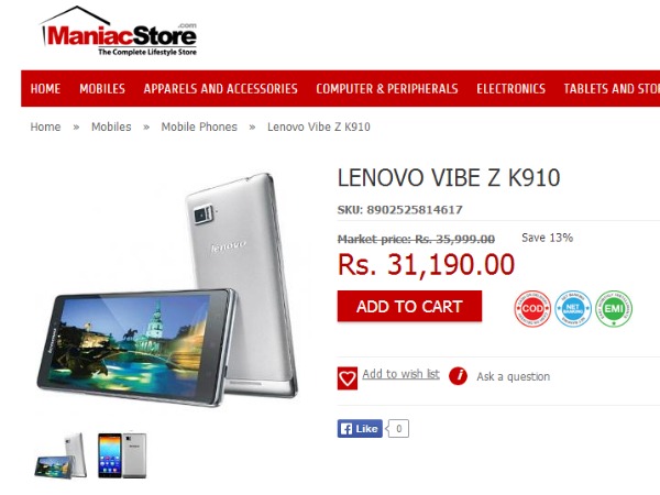 Lenovo Vibe Z Best Price in India