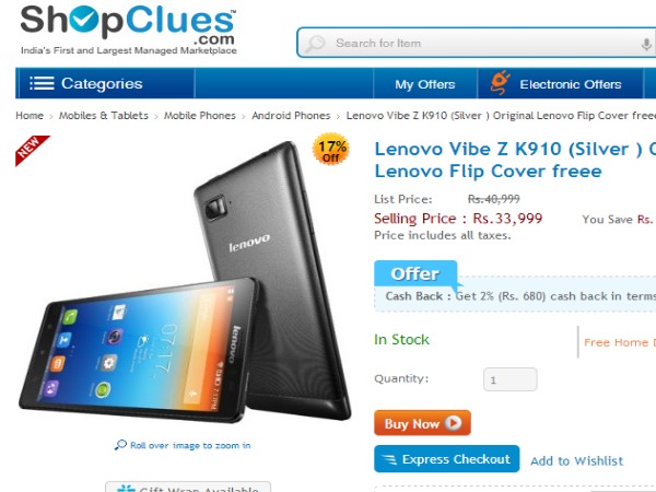 Lenovo Vibe Z Best Price in India