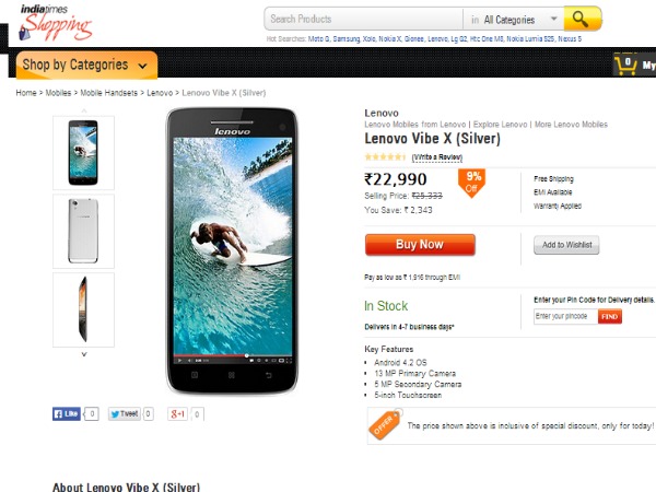 Lenovo Vibe X Best Price in India