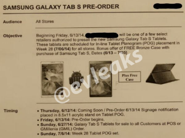  Samsung Galaxy Tab S To Hit Stores This June