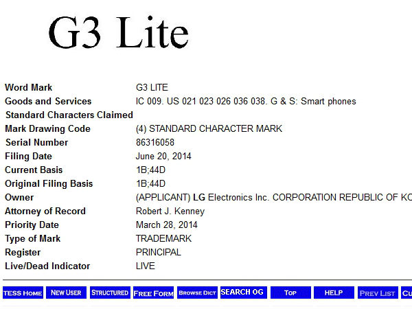 LG G3 Lite, G3 Vigor, G3 Vista and G3 Beat Spotted On Trademark Site