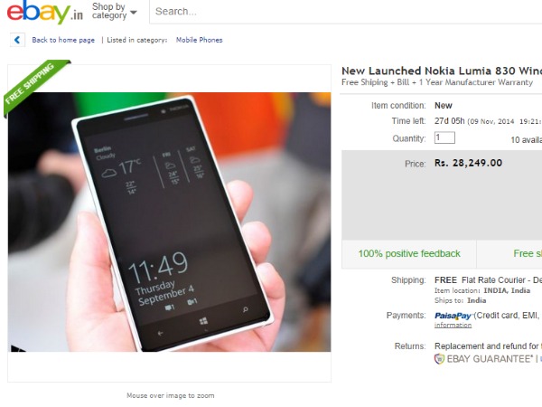 Ebay: New Launched Nokia Lumia 830 Window 8.1 White Phone