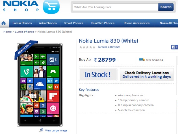 Nokia.Shop: Nokia Lumia 830 (White) 