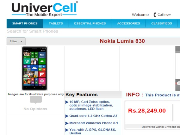 Univercell: Nokia Lumia 830 With Quad-core 1.2 GHz Cortex-A7 Processor 