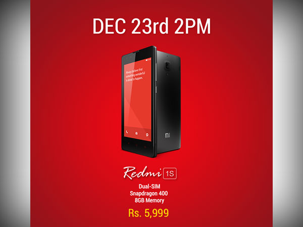 Xiaomi Redmi 1S Flash Sale Begins on December 23 Xiaomi Redmi 1S Flash Sale Begins on December 23