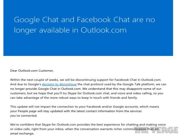 Microsoft To Discontinue Support For Google And Facebook Chat Microsoft To Discontinue Support For Google And Facebook Chat