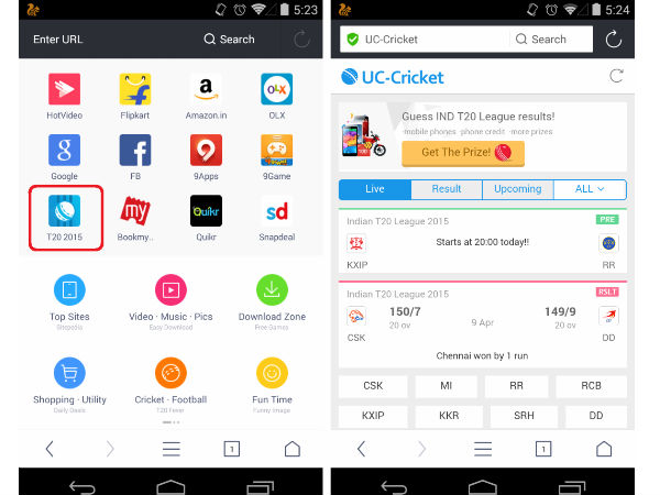 UC Browsers 10.4 Comes with UC Cricket T20 2015 Plug-in