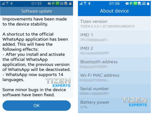 Samsung Z1 Latest Update Brings New WhatsApp Shortcut