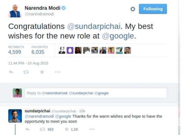 Pichai hopes to meet India's PM Modi soon