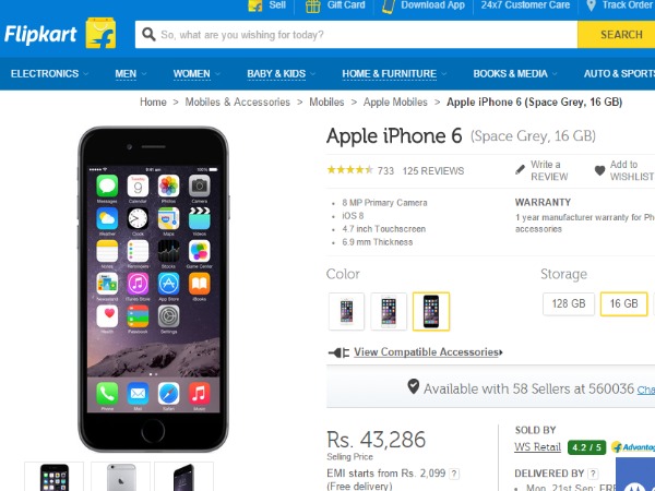 Apple iPhone 6: Buy on Flipkart 