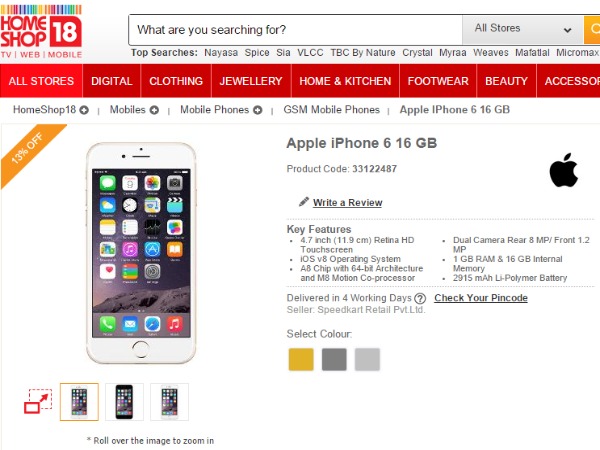 Apple iPhone 6: Buy on Homeshop18