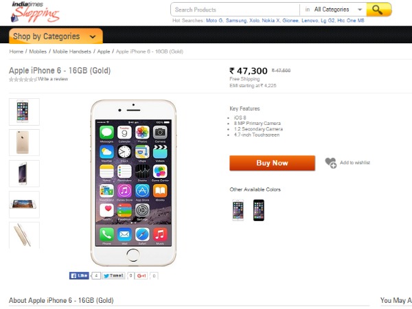 Apple iPhone 6: Buy on shopping.indiatimes