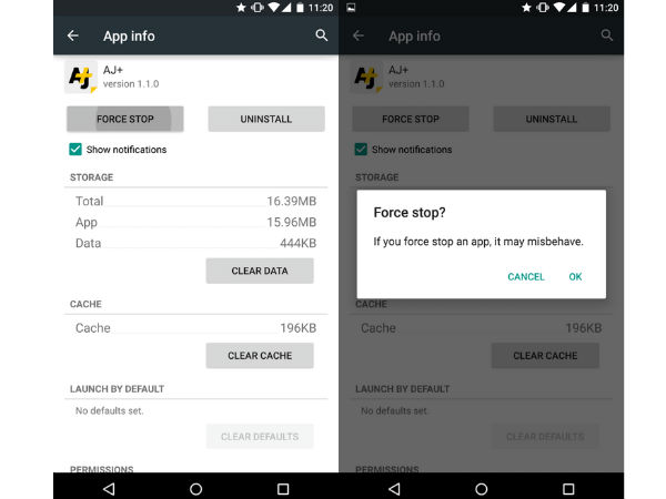 Force Stopping an App will make it behave abnormally
