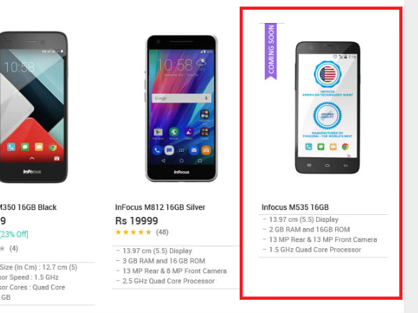 Infocus M535 with dual 13MP cameras accidentally listed on Snapdeal