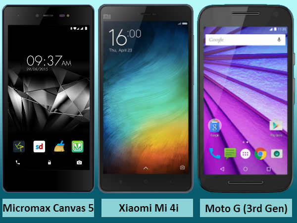 Micromax Canvas 5 vs Xiaomi Mi 4i vs Moto G (3rd Gen): Price