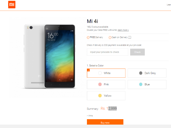 Xiaomi Mi 4i Available in Mi.com