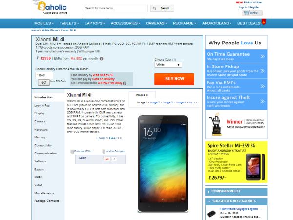 Mi 4i (16GB, White) Available in Saholic