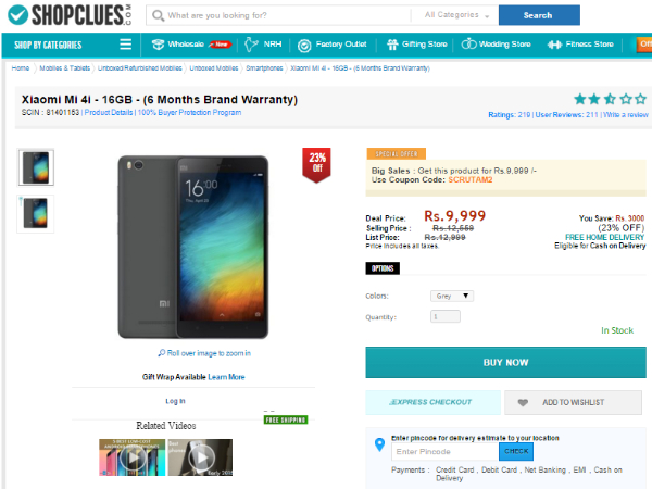 Mi 4i (16GB, White) Available in Shopclues