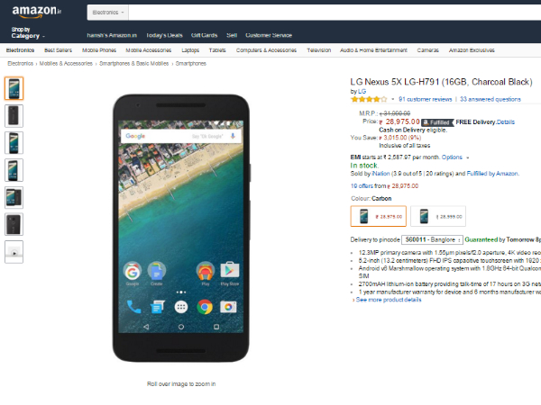 AMazon (LG Nexus 5X LG-H791 (16GB, Charcoal Black)