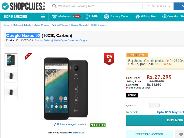 Shopclues (Google Nexus 5X (16GB, Carbon))