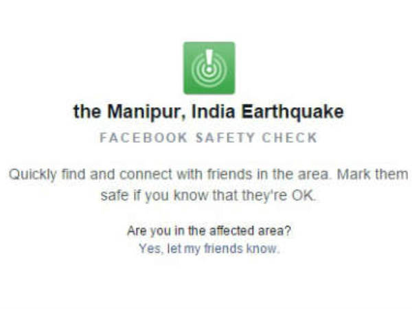 Facebook activates 'Safety Check' for Manipur quake