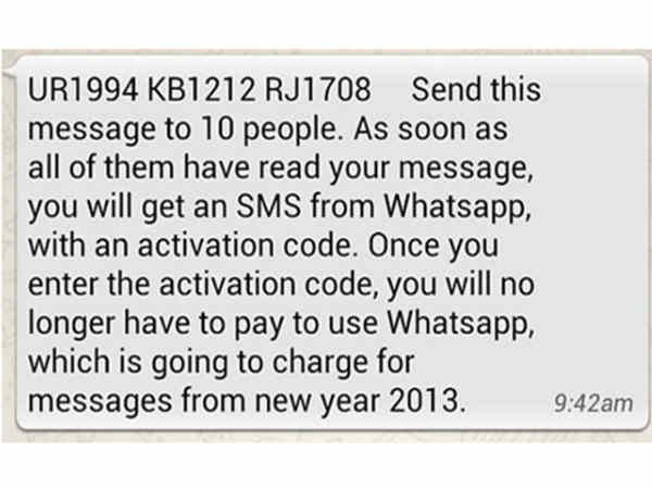 Example of a Hoax message on Whatsapp