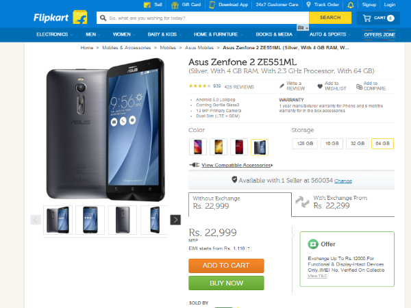 Asus Zenfone 2 ZE551ML Exchange Offer: Exchange Up to Rs. 11,000. 