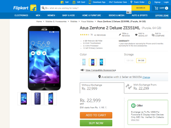 Asus Zenfone 2 ZE551ML Exchange Offer: Exchange Up to Rs. 11,000. 