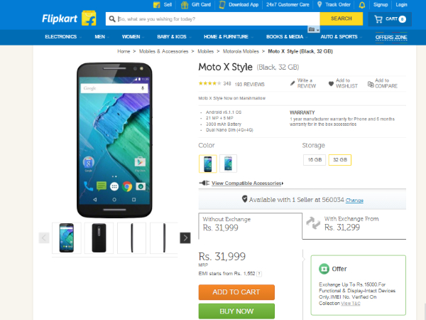 Motorola Moto X Style Exchange Offer: Exchange Up to Rs. 15,000. 