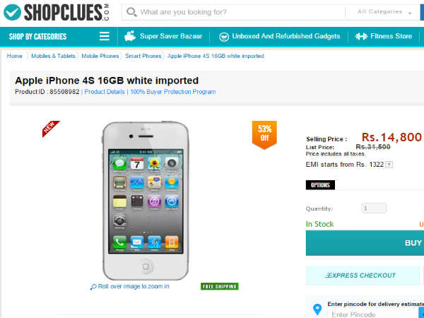 Apple iPhone 4s in Shopclues