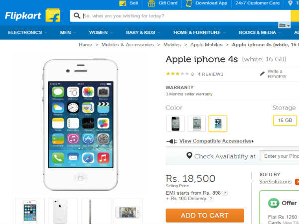 Apple iPhone 4s in Flipkart