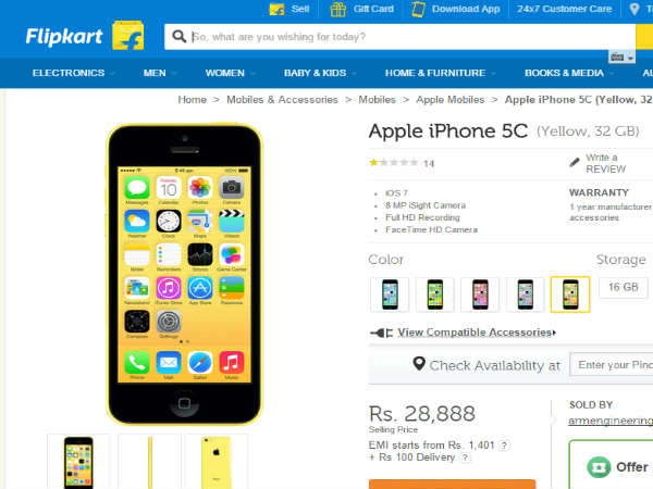 Apple iPhone 5c Available in Flipakrt