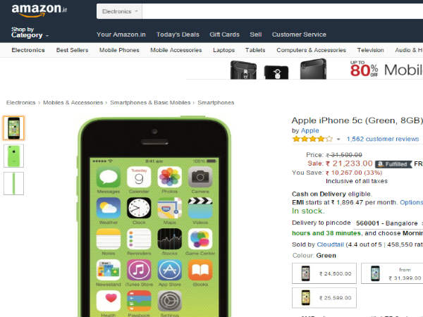 Apple iPhone 5c Available in Amazon