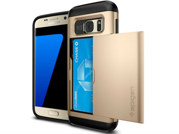 Card Holder [Champagne Gold] Slim Fit Dual Layer Protective with Card Slot Holder Wallet Case for Samsung Galaxy S7