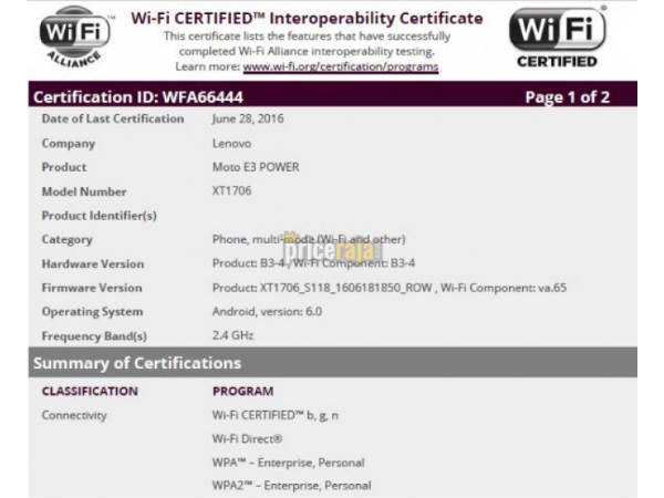 Moto E3 Power Specs Surface Online: To be Launched as Lenovo Vibe C2