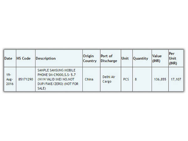 [Leaked] Galaxy C9 with 5.7-inch display spotted on Zauba