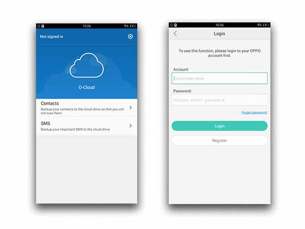 O-Cloud to back up your SMS and Contacts