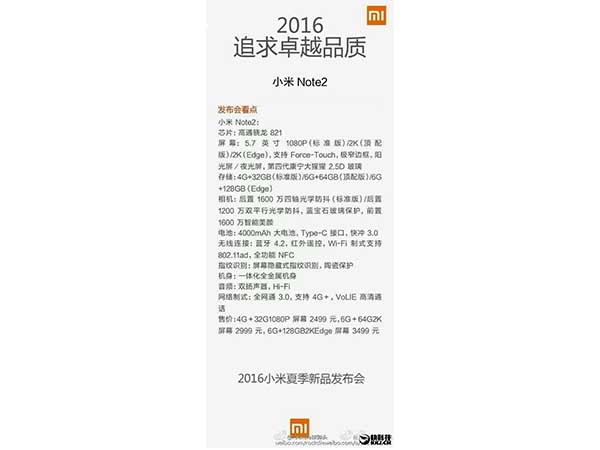 Xiaomi Mi Note 2: Things to Expect