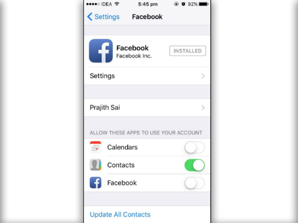 Step 4: Turn on contacts