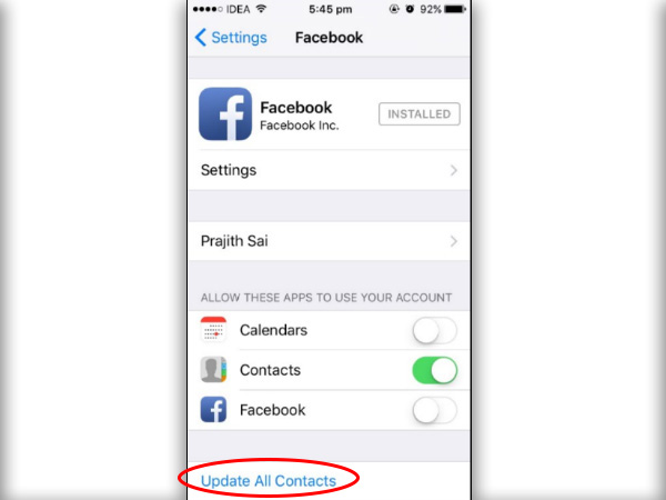 Step 5: Click on update all contacts