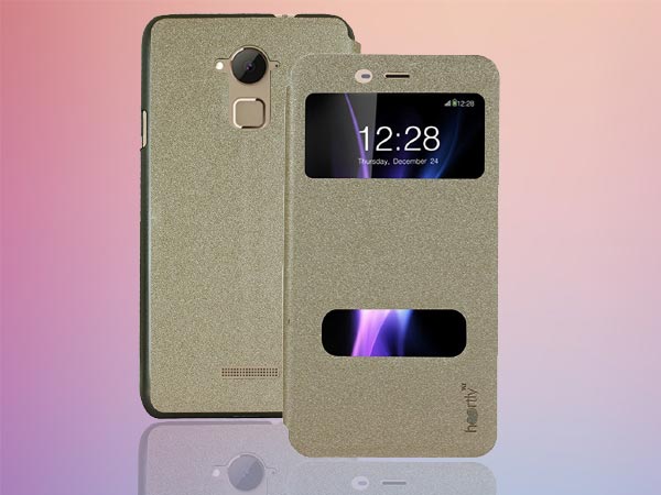 Heartly GoldSand Sparkle Luxury PU Leather Window Flip Stand Back Case Cover For Coolpad Note 3