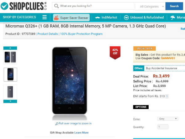 Micromax Bolt Q326+ Launched at Rs. 3,499, Exclusive to ShopClues