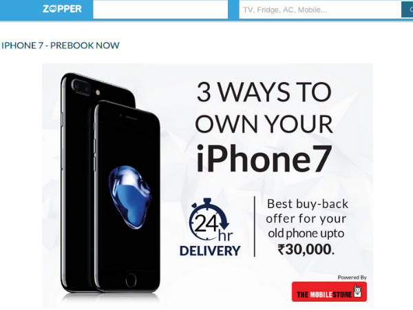 Apple iPhone 7 pre-booking announced on e-tailer Zopper