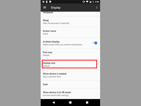 Step 3: Click on Display size