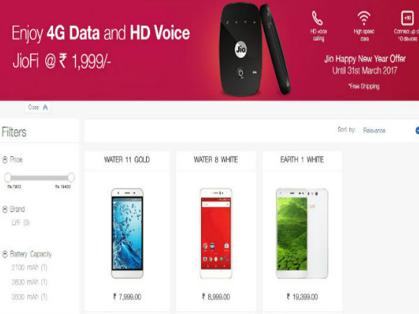 Reliance Jio Starts Selling LYF Smartphones on its E-commerce Store