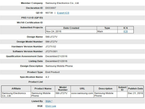 Leak Alert: Samsung Galaxy J7 (2017) Clears Bluetooth Certification