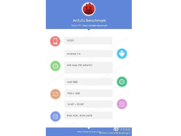 Sony G3221 with Android 7.0 Nougat and 23MP camera spotted on AnTuTu