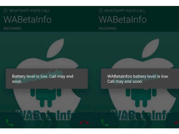 WhatsApp Beta receives 'Low Battery' notification during call feature
