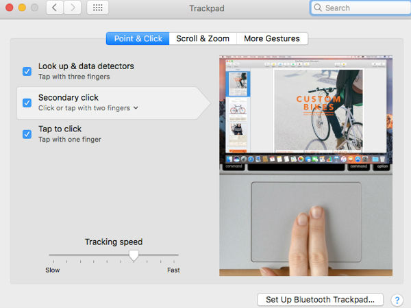 Two-finger tap for a right click
