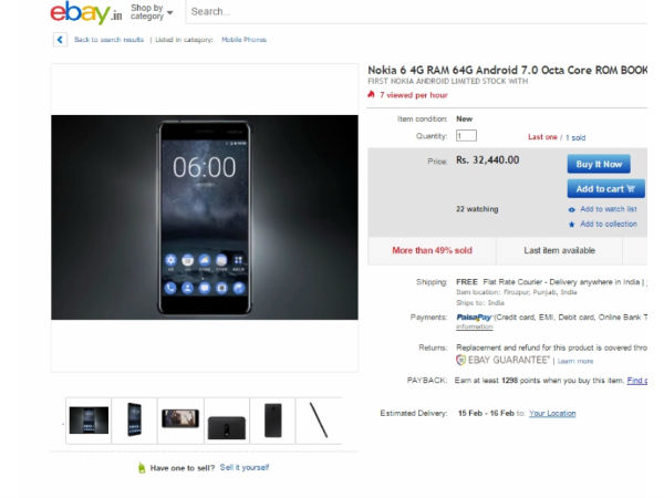 Nokia 6 4G RAM 64GB available in eBay